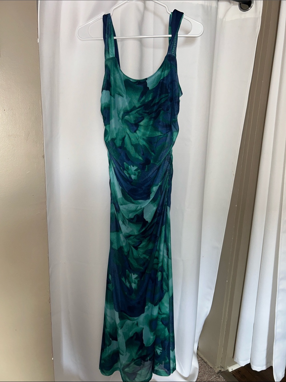 Sleeveless Green & Blue Printed Maxi Dress